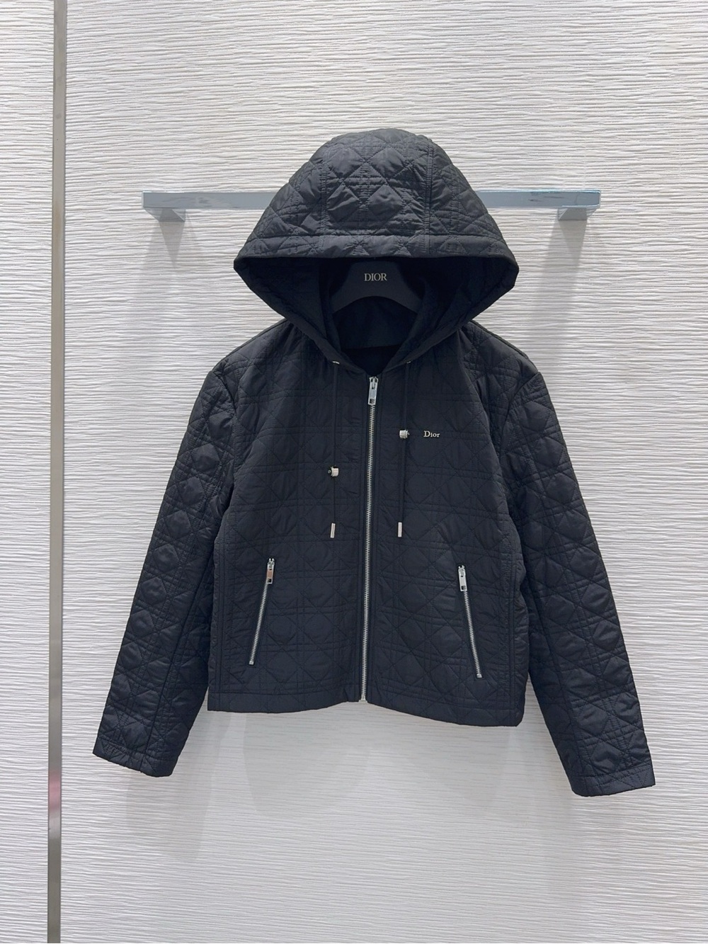 🖤 Dior Black Cannage Diamond Quilt Zip Up Hooded Coat